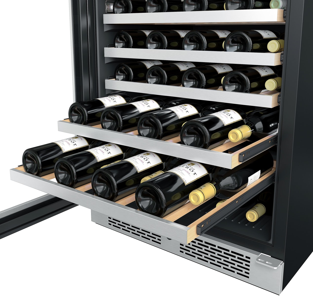 Wine cooler with pull sales out shelves